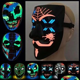 Party Masks Mask Halloween Dress Luminous 3D Led Up Props Dance Cold Light Strip Ghost Support Customization 0922 S Drop De Homefavor Dh8Ck