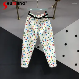 Women's Jeans Colourful Polka Dot For Women 2024 Spring And Summer Versatile Carrot Trousers High Waist Slimming Harem Denim Pants