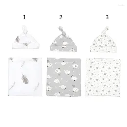 Blankets 2pcs Born Swaddle Wrap Hat Cotton Baby Receiving Blanket Bedding Cartoon Cute Infant Sleeping Bag Dropship