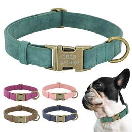 Dog Collars Leashes Personalised ID Collar Customised Dogs Tag With Metal Buckle Leather Padded for Small Medium Pitbull Buldog H240522