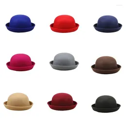 Berets Trendy Women Girl Dome Top Cap Solid Colour Fedora Hats Children Bowler Hat Casual Parent-child Fedoras Drop