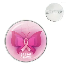 Brooches Beauty Pink Ribbon Breast Cancer Faith Pos Glass Dome Cabochon Brooch Lapel Pin Badge Clothes Hat Accessories