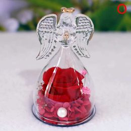Decorative Objects Figurines Valentines Day gifts roses in angel statues reserved by angels for women mothers wives wedding eternal flowers glass H240521 FYRV