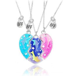 Jewelry 3 Girls Best Friend Necklace Magnetic Dolphin Matching Heart shaped Pendant BFF Necklace WX5.21 WX5.21