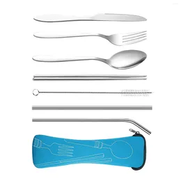 Dinnerware Sets Chopsticks Fork And Spoon Straw Set Portable Travel Stainless Steel Tableware Picnic Camping Utensils