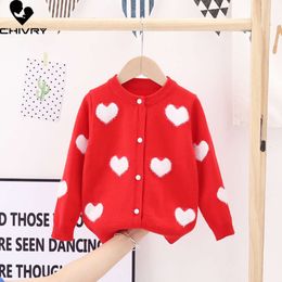 جديد 2022 Baby Girls Fashion Kids Autumn Heart Heart Button Button Cardigan Sweater Jackets L2405