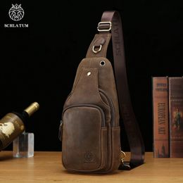 SCHLATUM 100Genuine Leather Chest Bag Casual Triangle Crossbody Design Travel Shoulder Backpack Men Multifunctional 240520