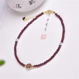 Link Bracelets 2PCS Natural Strawberry Quartz And Garnet Ankle Chain Fashion Crystal Gemstone Jewelry Reiki Healing Gift For Women 3MM