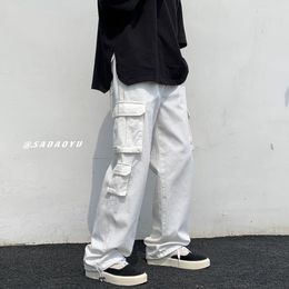24 New Styles Black/white Casual Pants Mens Fashion Loose Straight Wide Leg Pants Men Streetwear Hip-hop Pocket Cargo Pants Mens Trous