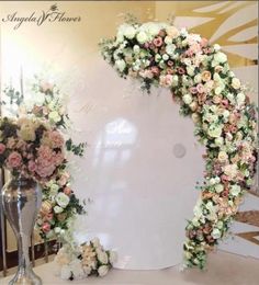 Decorative Flowers Wreaths Custom Champagne Moon Shape Flower Arrangement Rose Artificial Row Wedding Arch Decor Backdrop Wall W1269749