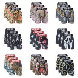 Underpants 3Pcs Sexy Men Underwear Boxers Cueca Male Panty Lingerie Boxershorts Plus Size Breathable Print Man Boxer Briefs