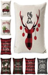 Christmas Pillow Case Plaid Linen Throw Pillow Covers Square Sofa Decorative Pillow Headrest Cushion Cover Xmas Pillowslip Decor B6042976