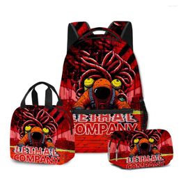 Backpack Hip Hop Funny Lethal Company 3D Print 3pcs/Set Student School Bags Travel Notebook Lunch Bag Pencil Case