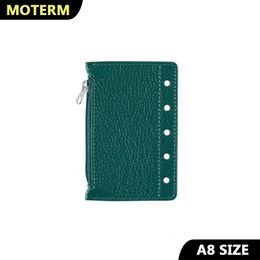 Moterm Zipper Flyleaf for A8 Size Ring Planner Genuine Pebbled Grain Leather Divider Coin Storage Bag Notebook Accessory 240509