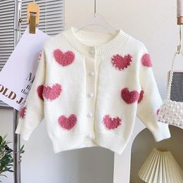 Jackets Children's Overcoat Girls' Knitted Jacket Autumn 2024 Sweet Baby Girl Sweater Cardigan Top