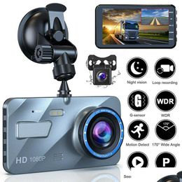 Car Dvr Car Dvrs 4 Inch Hd 1080P Dual Lens Dvr Video Recorder Dash Cam Smart G-Sensor Rear Camera 170 Degree Wide Angle Tra Resolution Ots42
