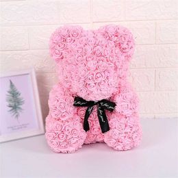 Decorative Objects Figurines Handmade Teddy Rose Bear and Led Valentines Day Wedding Flowers Decoration Family Party Girlfriend Anniversary Gift H240521 OFDM