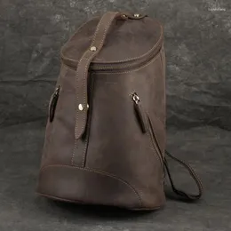 Backpack Luufan Crazy Horse Genuine Leather Men Vintage Zipper Bucket Rucksack Big Capacity Travel Bag School