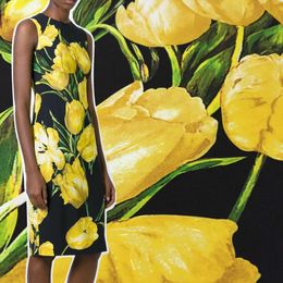 Fabric Yellow Tulip Printed Fabric Hand-painted Cloth Fabrics by the Meter for Dresses Shirts Diy Sewing Material Cloth T240522