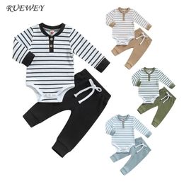 RUEWEY born Baby Boy Pant Sets Spring Autumn Clothes Long Sleeve Striped Bodysuit and Pants Set Infant Baby Items Clothing 240510