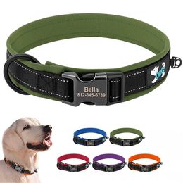 Dog Collars Leashes Reflective Collar Personalized ID Buckle Free Engrave Soft Padded Dogs Adjustable for Small Medium Large H240522