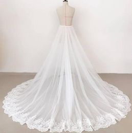 Verklig bild vit löstagbar tyllkjol Långt tåg elfenben spetsar applikationer brudtillbehör avlägsnande bröllop kjol skräddarsydd