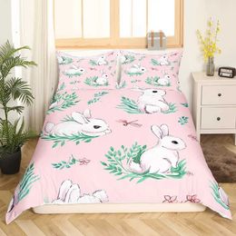 Bedding sets Watercolour Bunny Rabbit Duvet Cover Set Decorative 3 Piece with 2 Shams Queen King Full Size Bedroom Decor H240521 U7II