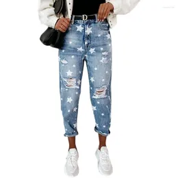 Women's Jeans Washed And Worn Star Pattern Printed Women'S Light