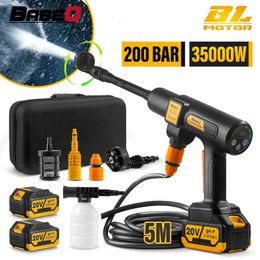 BABEQ 200Bar Brushless High Pressure Car Washer 6 IN 1 Electric Car Washing Garden Water Gun with 20V Lithium Battery Spray Gun 240516