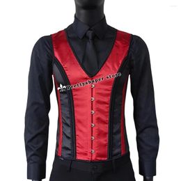 Men's Body Shapers Male Dress Waistcoat Medieval Red Corset Vest Lace Up Boned Tummy Control Waist Trainer Formal Tops For Wedding Stage