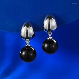 Stud Earrings S925 Silver Pearl 10mm Black Agate Personalised Temperament Fashion Versatile Boutique Jewellery For Women