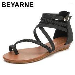 Casual Shoes BEYARNE Beach Gladiator Rome Sandals Women Woman Summer Bohemia Fashion Flat Ladies Sandles Sandalias Back Zipper