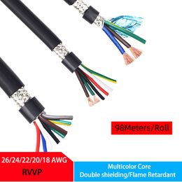98Meters Shielded Cable RVVP 26 24 22 20 18AWG 2/3/4/5/6/7/8Cores Control Signal Copper Wire Black PVC Insulated Audio Cable