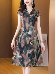 Party Dresses Women Floral Silk Short Sleeve V-Neck Midi Dress Summer Elegant Bodycon Formal 2024 Korean Luxury Evening