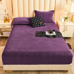 Bedding sets WOSTAR Soft warm plush fitted sheet elastic mattress cover fluffy velvet fleece bed linen winter couple double bedding 150cm H240521 K25Z