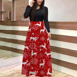 Casual Dresses Ladies Christmas Elk Printed Round Neck Party Robe Long Sleeves Dress Fashion Evening Bodycon