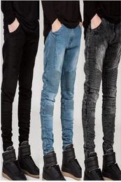 Mens Skinny jeans Biker Men Runway Distressed Slim Elastic Denim Washed Black Jeans for Blue Hight Quality6234764