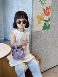 Fashion Kids diamond quilted handbags girls candy Colour messenger bag children pearl chain one-shoulder tote bags S1408