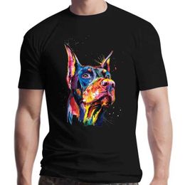 Men's T-Shirts New Colorful Dubin Dog Cool Printed T-shirt for Women Short Sleeves Fun Animal Design Leisure T-shirt Fashion Cute Girl Top Q240521