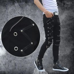Men's Jeans Fashion Korean Style Black Skinny Knee Zipper Luxury Streetwear Slim With Holes Casual Wear Motorcycle