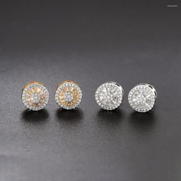 Stud Earrings Punk Round Crystal For Women Hip Hop Gold Color Cubic Zirconia Mens Jewelry Bulk Items Wholesale Lots OHE123