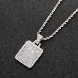 Men Iced Out Dog Tag Pendant Necklace With Free Rope Chain Cubic Zircon Charms Hip Hop Jewelry 3273