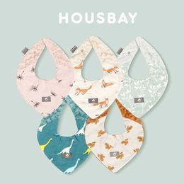 Bibs Burp Cloths Baby bib childrens triangle scarf animal print Saliva towel baby boy and girl double-layer feeding apron 100% pure cotton baby feeding bib d240522