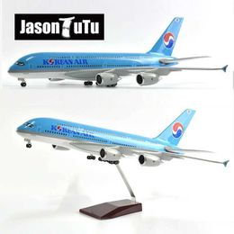 Aircraft Modle JASON TUTU 46cm Korean Air Airbus A380 Aircraft Aeroplane Model 1/160 Scale Diecast Resin Light and Wheel Plane Gift Collection Y240522