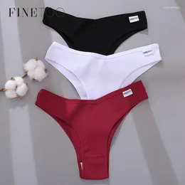 Women's Panties FINETOO 3Pcs/set Women Cotton Brazilian M-XL Female T-back Underpants Sexy V Waist Underwear Ladies Soft Bikini Panty