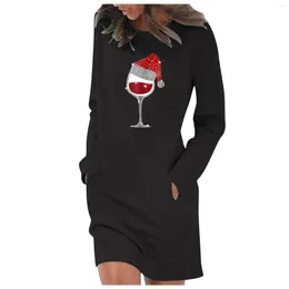 Casual Dresses Women'S Solid Colour Long Sleeve Round Neck Pocket Dress Merry Christmas Elegant For Women And Pretty Wome