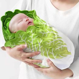 Baby Flannel Blanket Burrito Baby Wrap Blanket with Hat Pancake Chinese Cabbage Blanket Baby Warm Quilt 240510