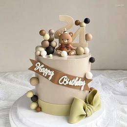 Cake Tools Bear Toppers Birthday Decoration Rubber Figurine Foam Balls Cupcake Baby Shower Teddy Theme Party Ribbw