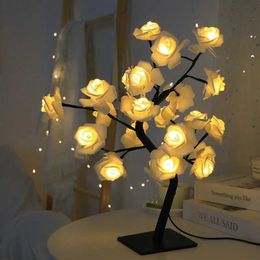 Decorative Objects Figurines 24 LED red rose tree lamp table fairy flower night for home parties Christmas weddings bedroom decoration gifts H240521 03O3
