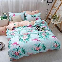 Bedding Sets Flamingo Animal Cartoon Printing Set Flower Bed Linen 4pcs/set Duvet Cover Pastoral Sheet AB Side